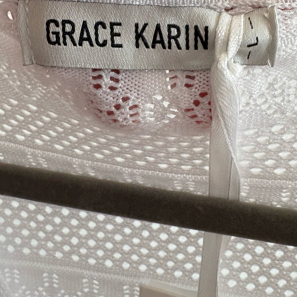 Grace Karin White Pointelle V-Neck Cardigan Sweater L - Picture 4 of 8